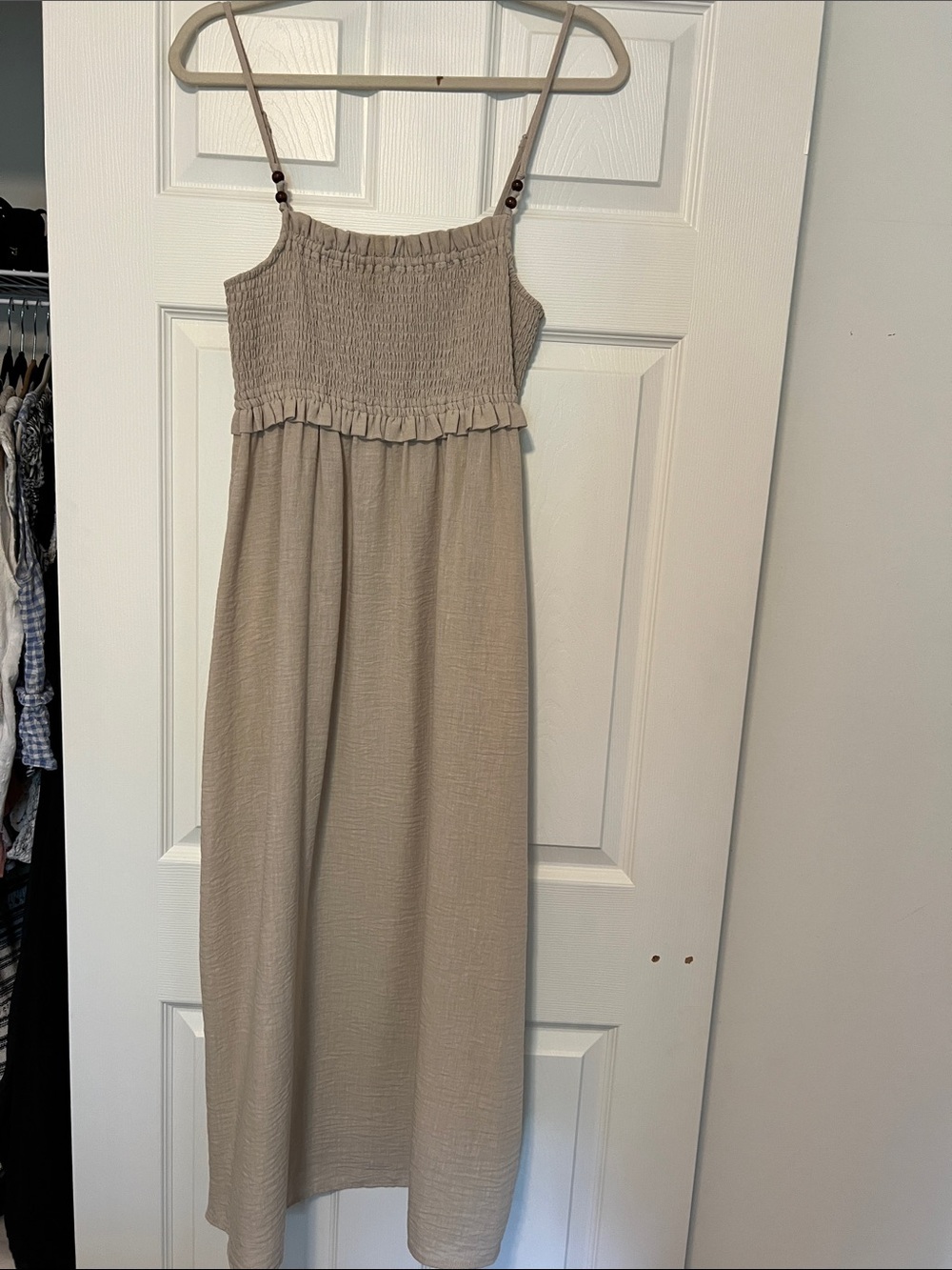 Zara Beige/Taupe Smocked Maxi Dress